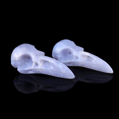 3.5" Blue Chalcedony Hand Carved Crystal Raven Skull Sculpture