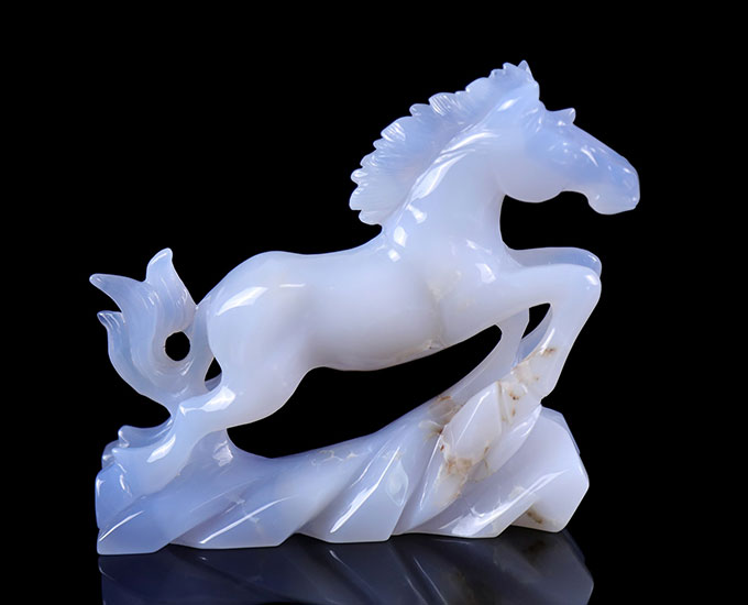 5.4" Blue Chalcedony Hand Carved Crystal Horse Sculpture