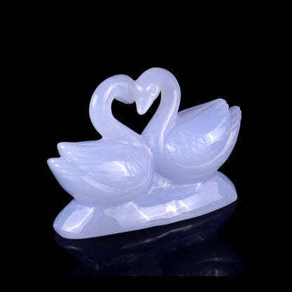 3.8" Blue Chalcedony Hand Carved Crystal Swans Sculpture