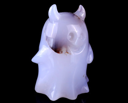 3.0” Natural Blue Chalcedony Hand Carved Crystal Ghost Sculpture, Halloween Gift