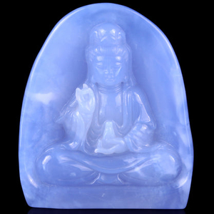 Amazing Gemstone 3.6" Blue Chalcedony Hand Carved Crystal Kwan-yin Sculpture