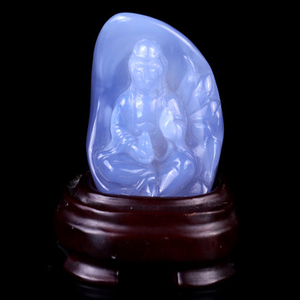 Gemstone 3.2" Blue Chalcedony Hand Carved Crystal Kwan-yin Sculpture