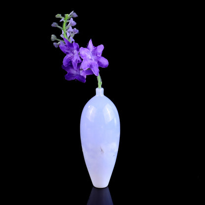 Natural Blue Chalcedony Hand Carved Crystal Vase, Incense Holder Sculpture