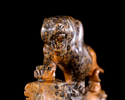 10.6" Leopard Skin Agate Hand Carved Crystal Leopard Sculpture