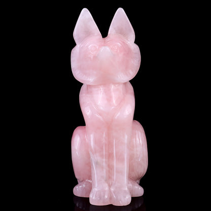 5.9" Rose Quartz Hand Carved Crystal Fox Sculpture