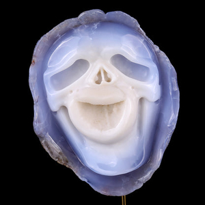7.5" Blue Chalcedony Hand Carved Mineral Specimen Skull Sculpture