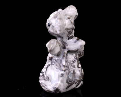 3.4" Black Crazy Agate Hand Carved Crystal Cute Baby Dragon Sculpture