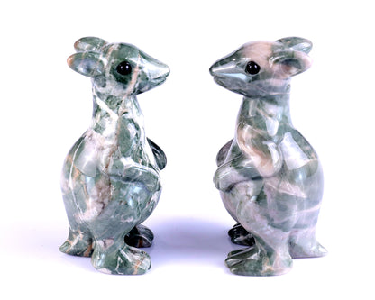 3.6" Jiulong Jade Hand Carved Crystal Kangaroo Sculpture