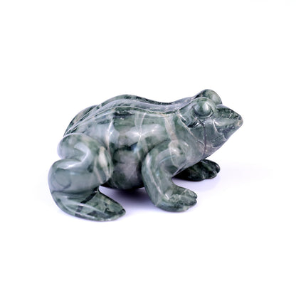 2.8" Jiulong Jade Hand Carved Crystal Frog Sculpture
