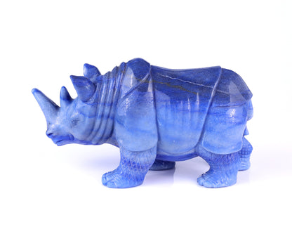 8.1" Blue Aventurine Hand Carved Crystal Rhinoceros Sculpture