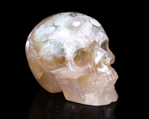 Nice 3.0" Sakura Agate Hand Carved Crystal Realistic Skull Sculpture