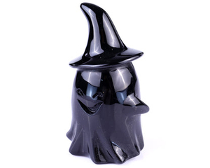 Cute 3.5" Black Obsidian Hand Carved Crystal Ghost Sculpture,Halloween Gift