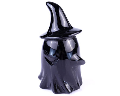 Cute 3.5" Black Obsidian Hand Carved Crystal Ghost Sculpture,Halloween Gift