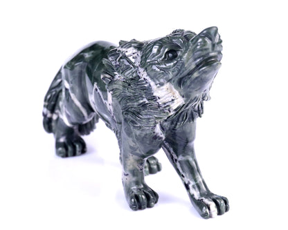 8.7" Jiulong Jade Hand Carved Crystal Wolf Sculpture