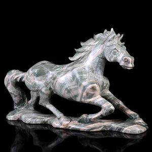 Amazing 11.6" Jiulong Jade Hand Carved Crystal Horse Sculpture