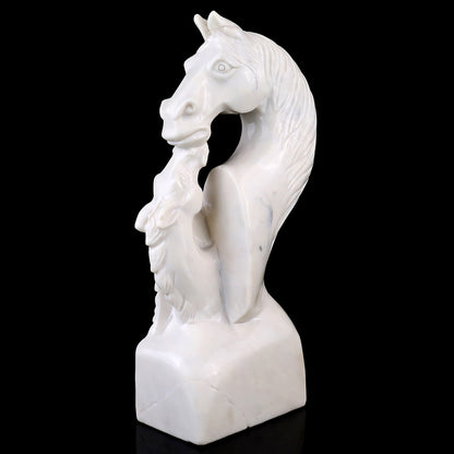 Amazing 10.2" White Jade Hand Carved Crystal Horse Sculpture