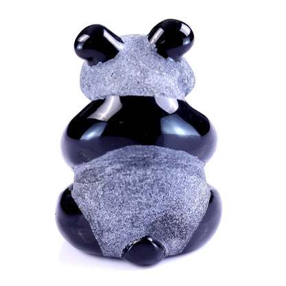 Cute 2.9" Black Obsidian Hand Carved Crystal Panda Sculpture