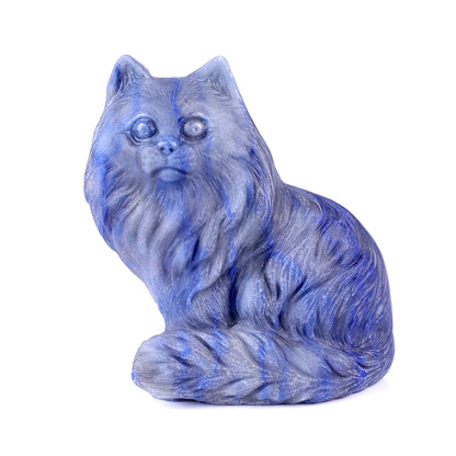 4.1" Blue Aventurine Hand Carved Crystal Persian Cat Sculpture