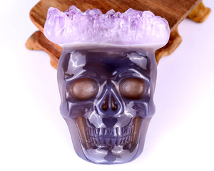 2.6" Amethyst Druse Agate Hand Carved Crystal Skull Pendant