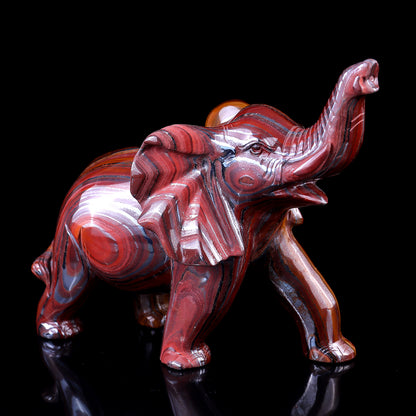 10.0" Tiger Iron Eye Hand Carved Crystal Elephant Sculpture