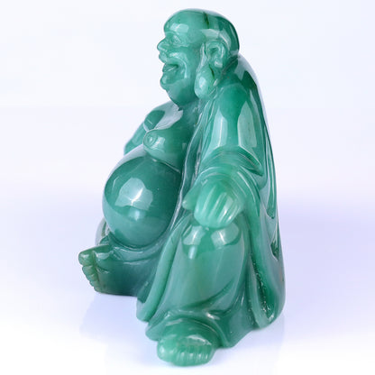 7.5" Green Aventurine Hand Carved Crystal Buddha Sculpture