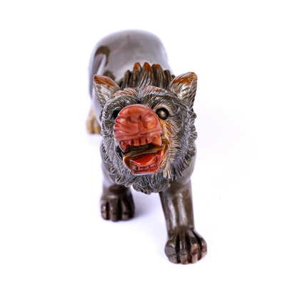 13.8" Colorful Jasper Hand Carved Crystal Wolf Sculpture