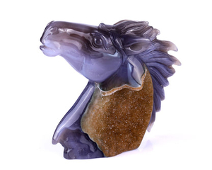 4.7" Geode Agate Hand Carved Crystal Horse Head Sculpture
