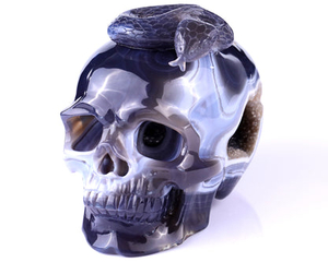 Unique 7.1" Amethyst Geode Agate Hand Carved Crystal Geode Skull Sculpture