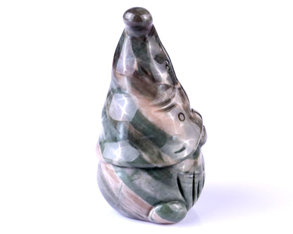 2.8” Natural Jiulong Jade Hand Carved Crystal Bearded Elf Sculpture, Halloween Gift