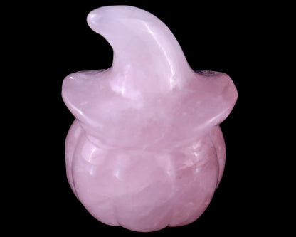 2.3” Natural Rose Quartz Hand Carved Crystal Wizard Pumpkin Sculpture, Halloween Gift