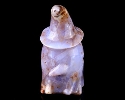 3.6” Natural Chalcedony Hand Carved Crystal Wizard Ghost Sculpture, Halloween Gift