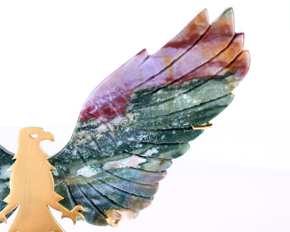 5.1" Indian Agate Hand Carved Crystal Eagle Wings Sculpture