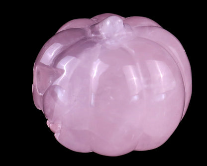 1.6” Natural Rose Quartz Hand Carved Crystal Pumpkin Sculpture, Halloween Gift