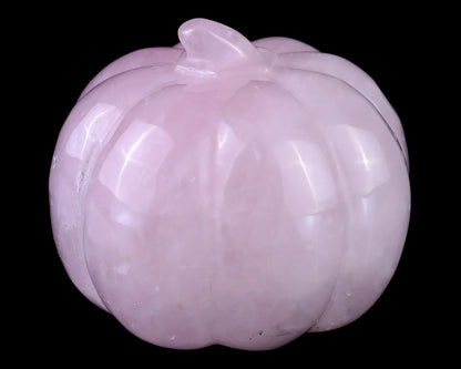 2.6” Natural Rose Quartz Hand Carved Crystal Pumpkin Sculpture, Halloween Gift