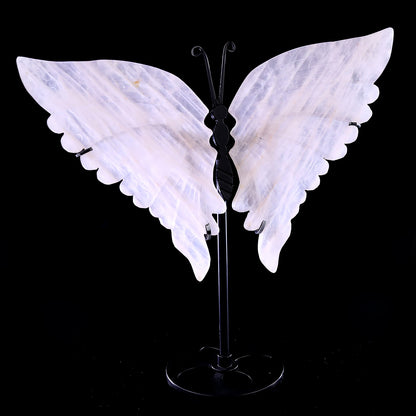 7.0" Rose Quartz Hand Carved Crystal Butterfly Wings Sculpture