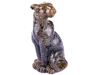 5.0" Leopard Skin Jasper Hand Carved Crystal Leopard Sculpture