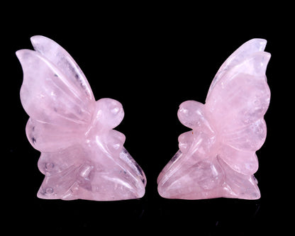 3.0" Rose Quartz Hand Carved Crystal Flower Faerie Sculpture