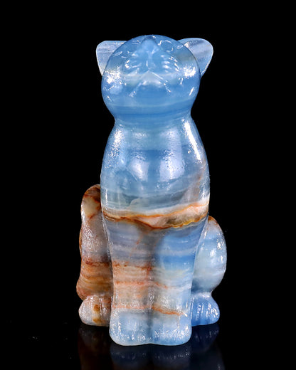 2.9" Natural Blue Onyx Hand Carved Crystal Cat Sculpture