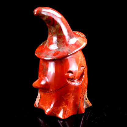 3.6” Natural Red Jasper Hand Carved Crystal Wizard Ghost Sculpture, Halloween Gift