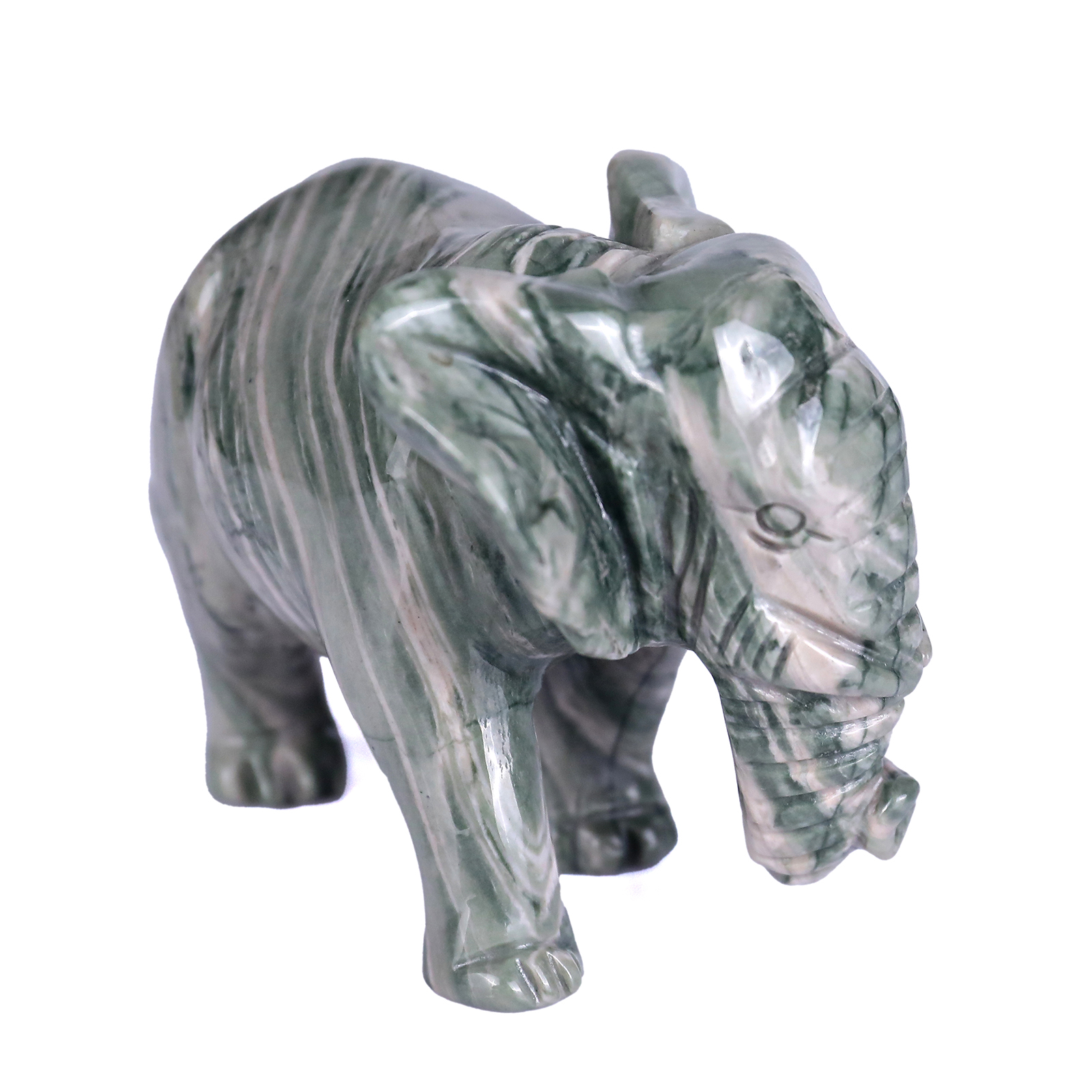 Natural Green Jade Elephant Polished Carved Healing Gemstone