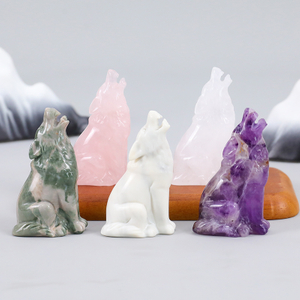 Natural Gemstone Carved Wolf Carving, Crystal Fengshui Decor Wolf Sculpture
