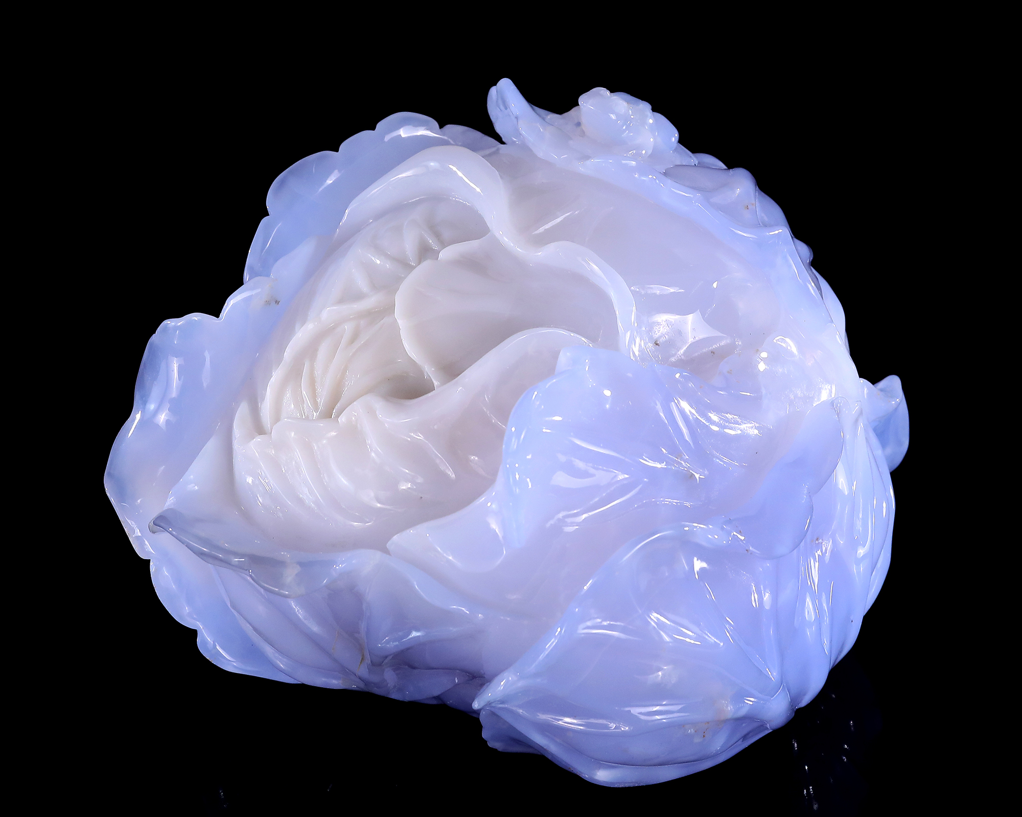 6.9" Blue Chalcedony Cabbage Carving Sculpture – Hand-Carved Natural Gemstone Vegetable Art