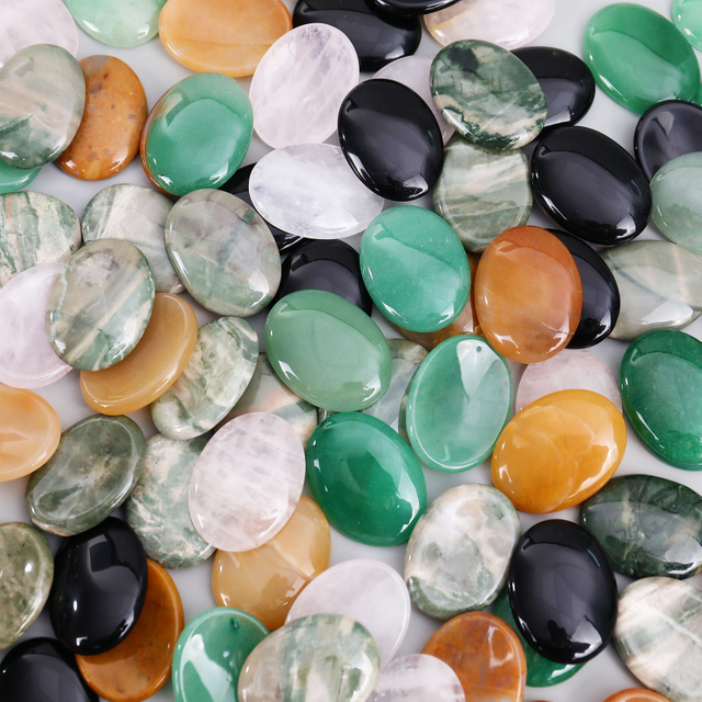 Oval Jade Massage Stones Set - Natural Gemstone Stress Relief Stones for Body Relaxation, Face & Muscle Massage