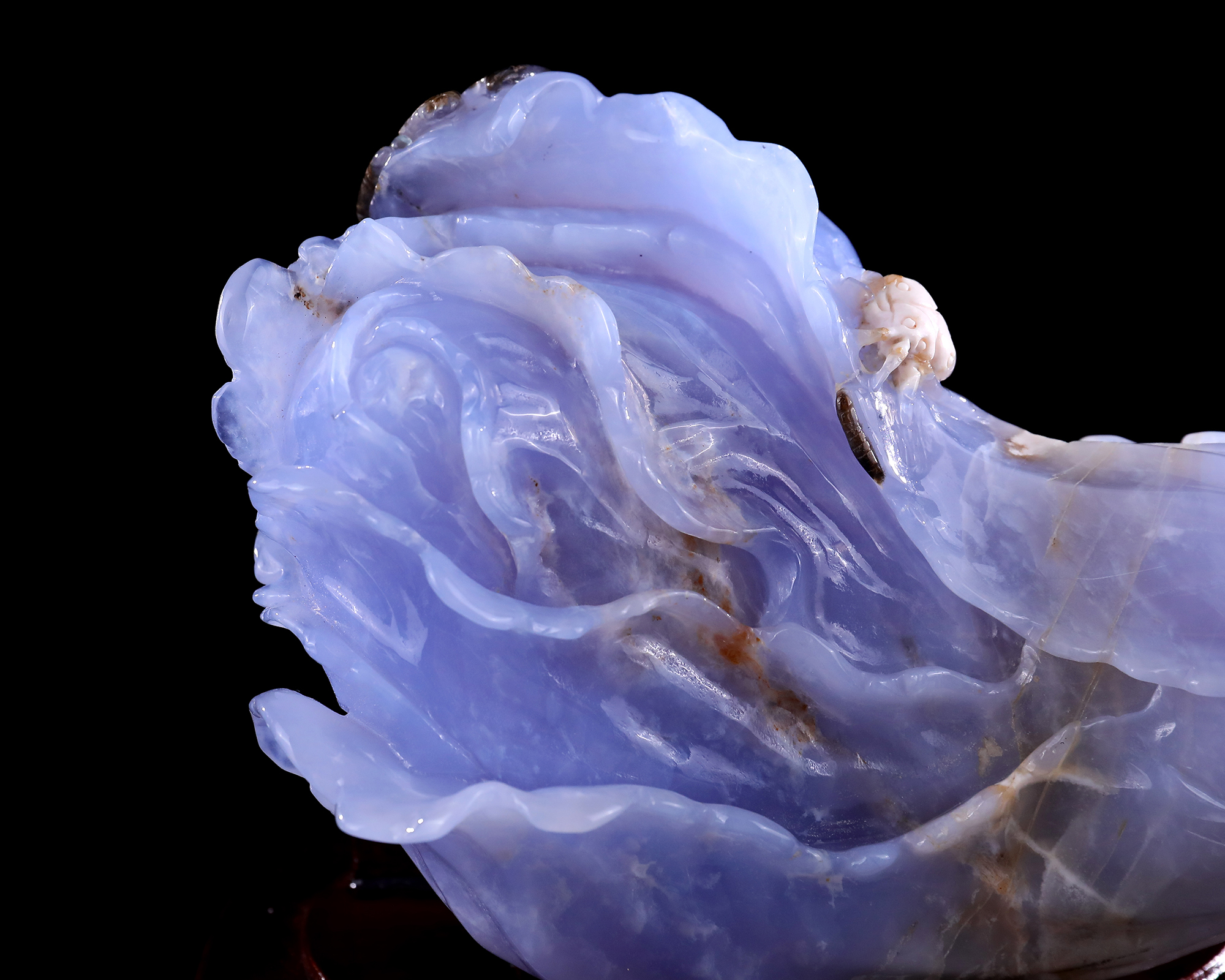 Natural Blue Chalcedony Hand-Carved Realistic Cabbage Ornament - Lucky Wealth Decor