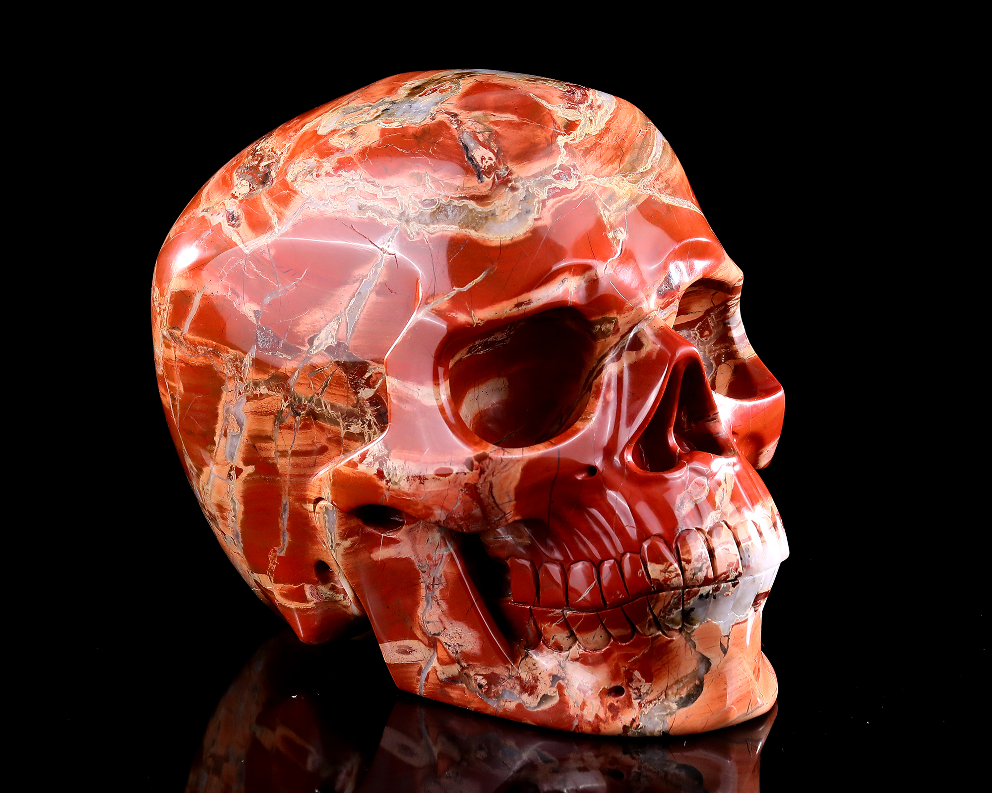 Natural Red Jasper Hand-Carved Life-Size Human Skull Statue - Large Crystal Healing Sculpture Decor