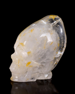 5-inch Hand Carved Ghost Clear Quartz Skull - Spiritual Symbolism Gemstone Sculpture for Collection & Décor