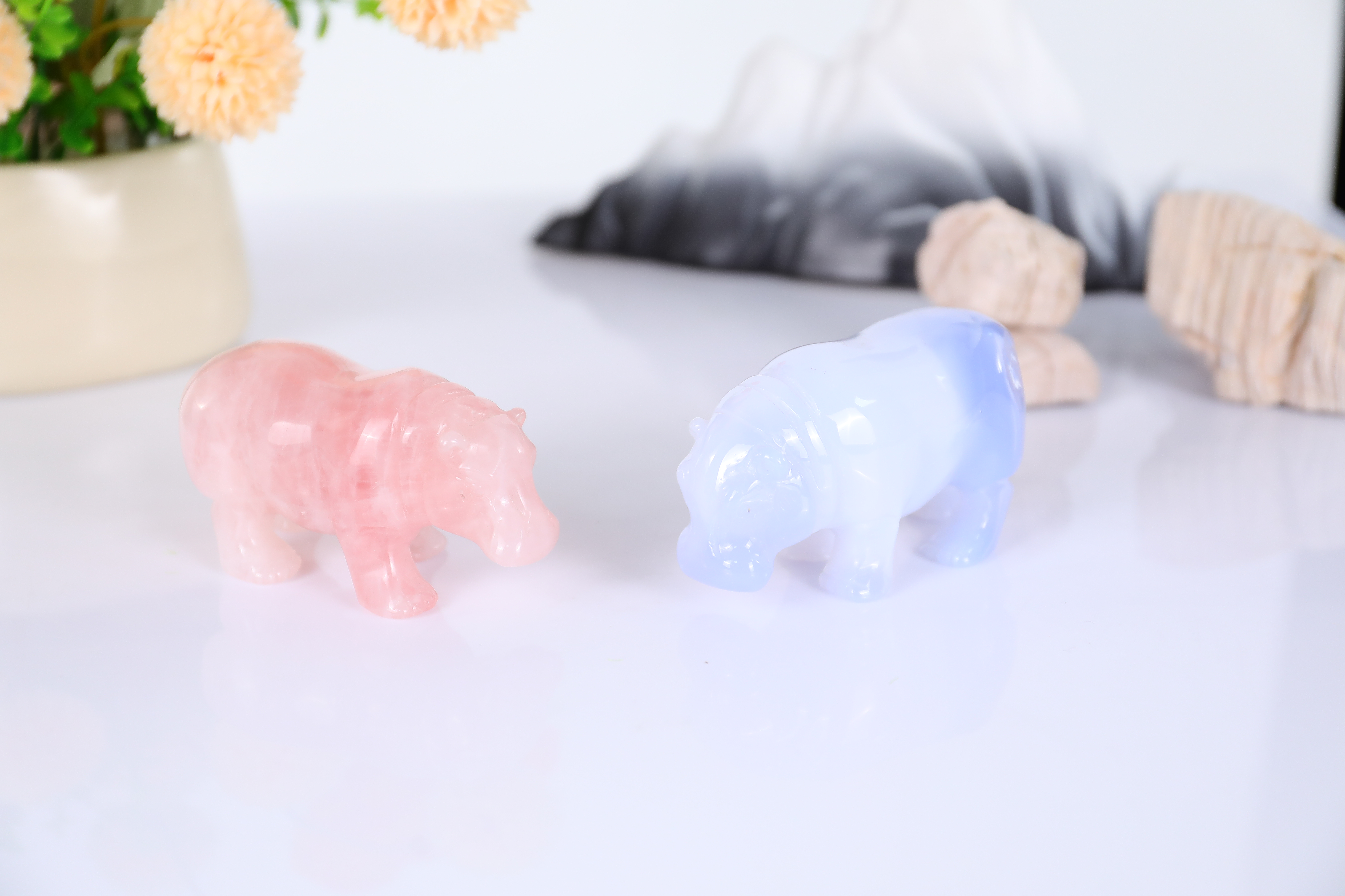 Artisan-Made Mini Hippo Carvings in Multiple Natural Jade Types - Perfect Gift for Collectors