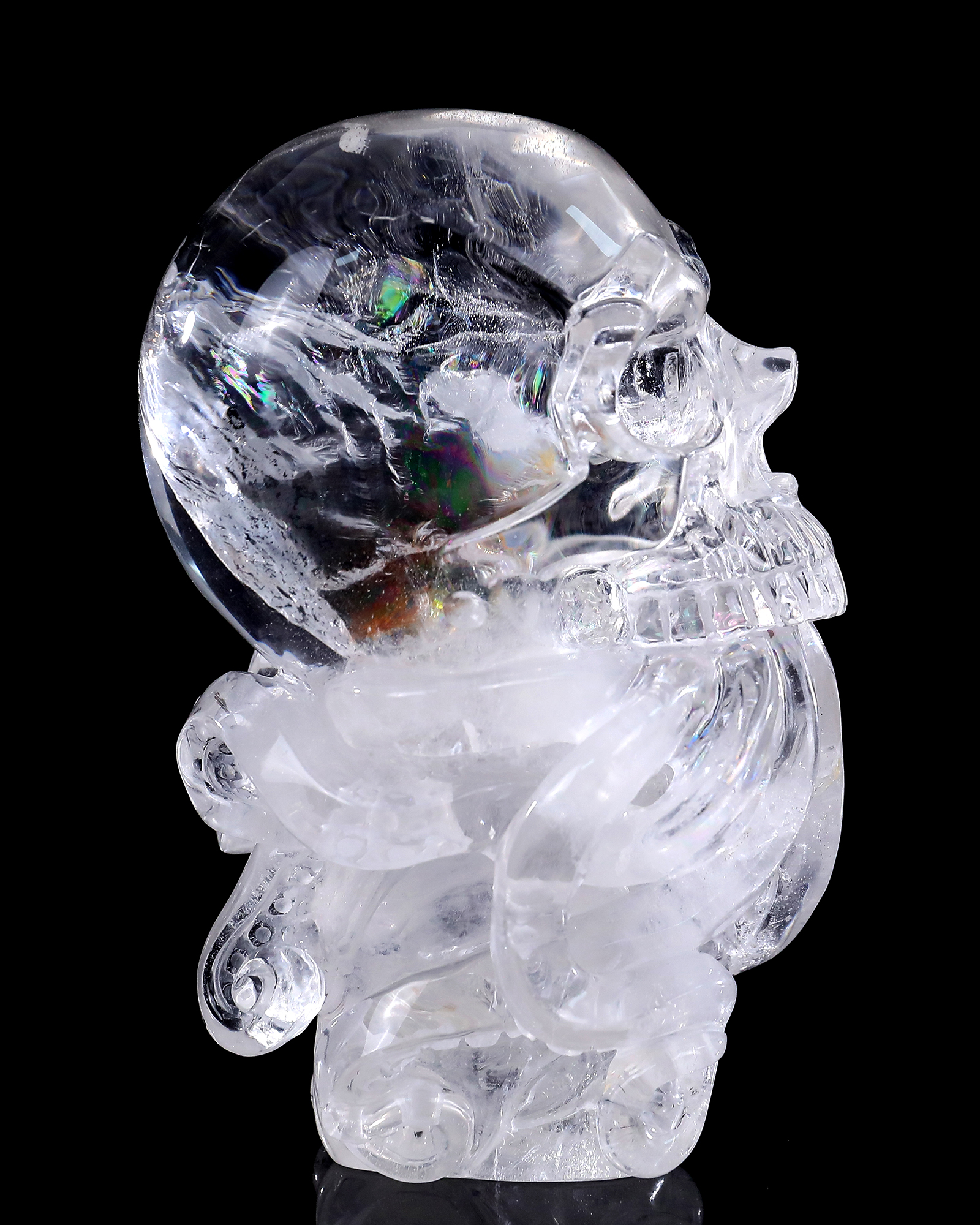 5-inch Clear Quartz Skull with Octopus – Artisanal Crystal Fusion of Mystique & Nature's Precision