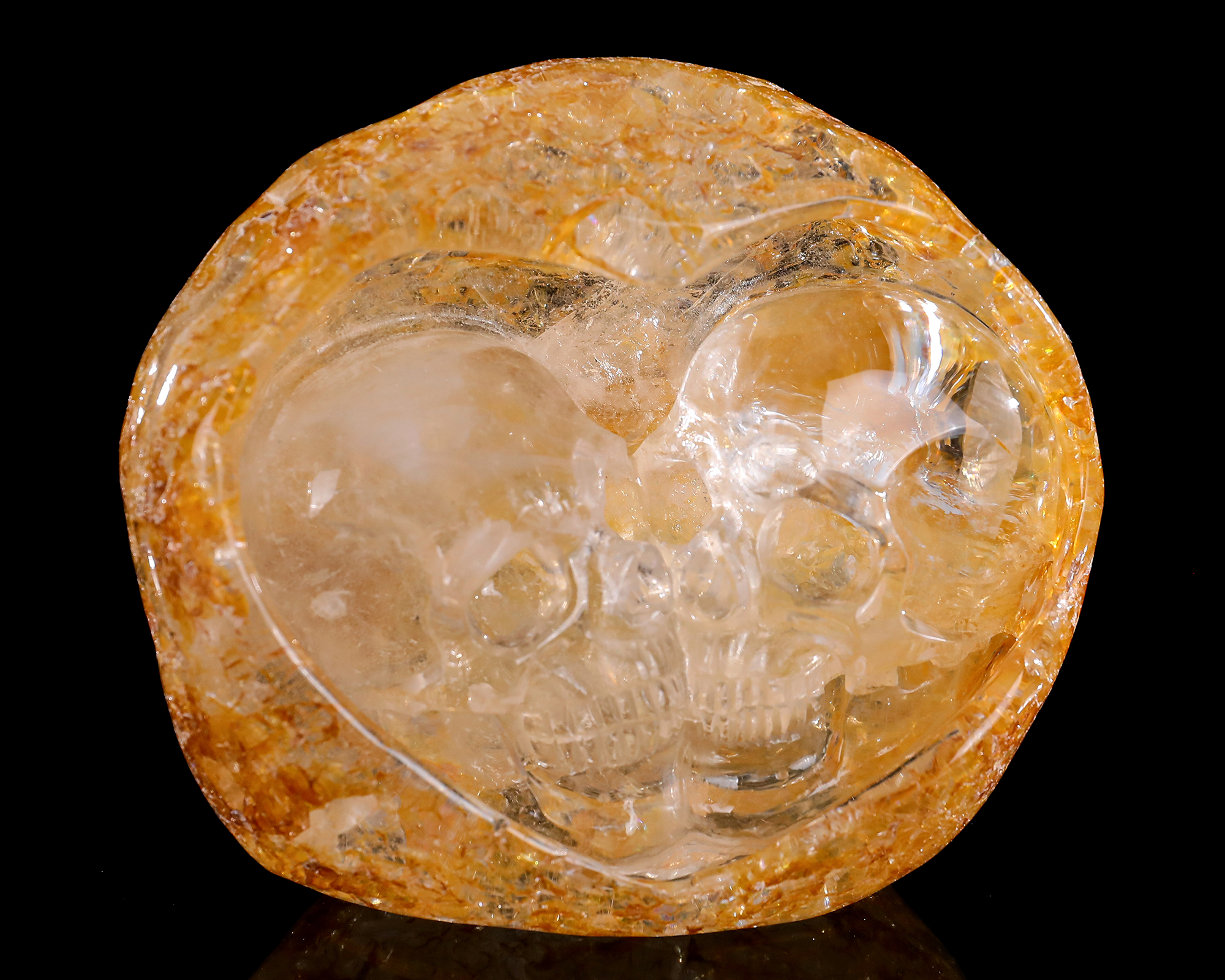 4.6-inch Clear Quartz Double Skulls – Artisanal Crystal Sculpture of Connection & Mystique