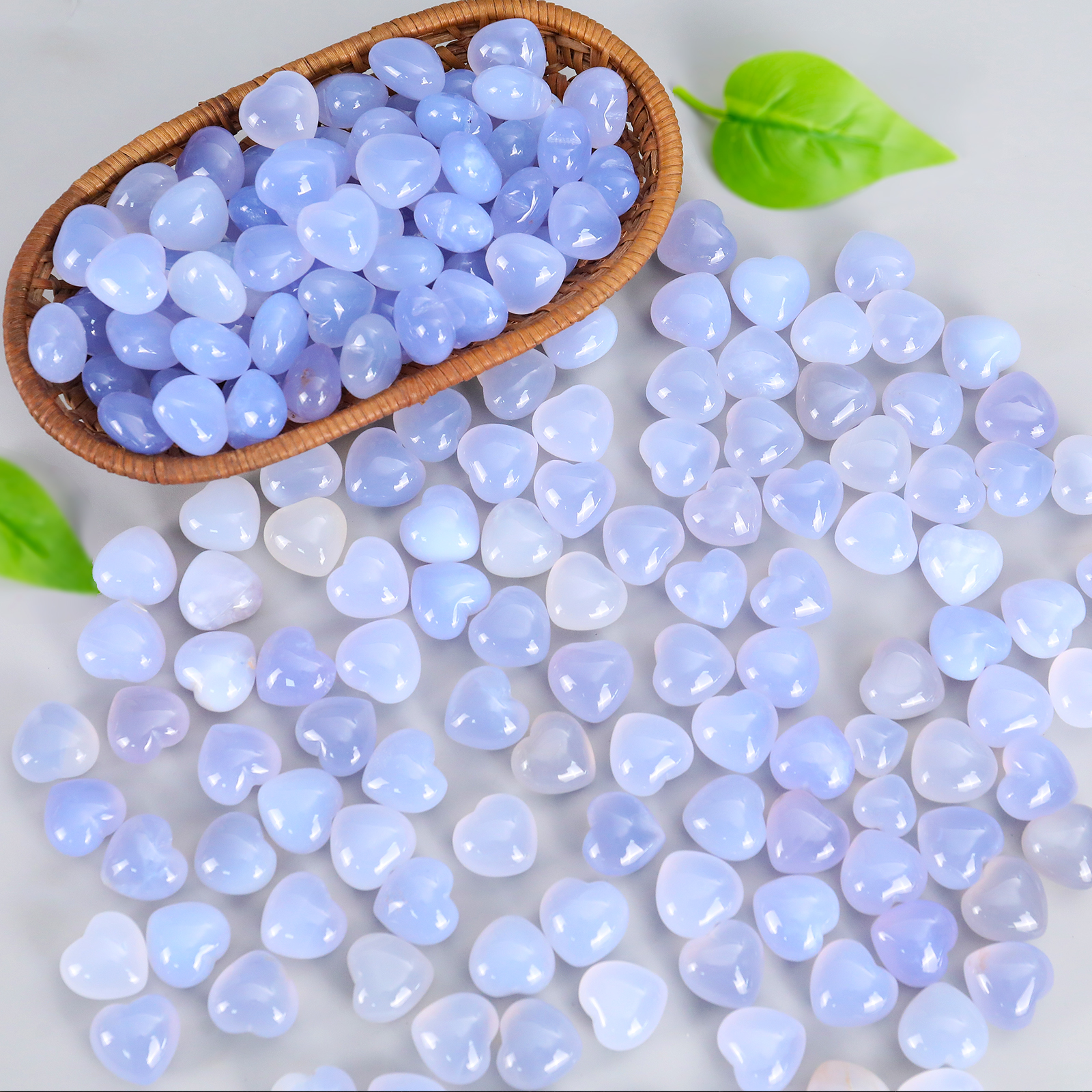 Natural Blue Chalcedony Hand-Carved Heart Decorative Stone - Unique Home & Office Ornament